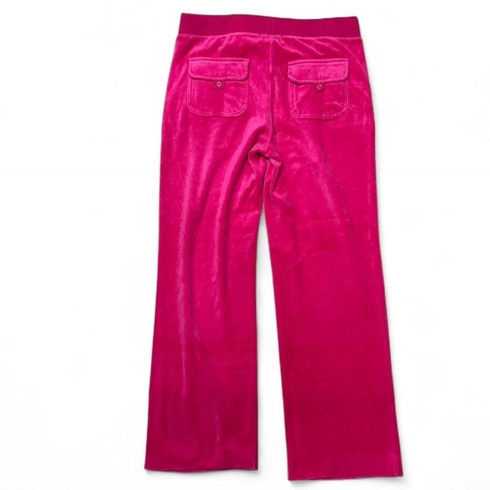 Y2K Pink Velour Flare Sweatpants Womens Medium Preppy Barbie Back Pockets - Picture 5 of 8